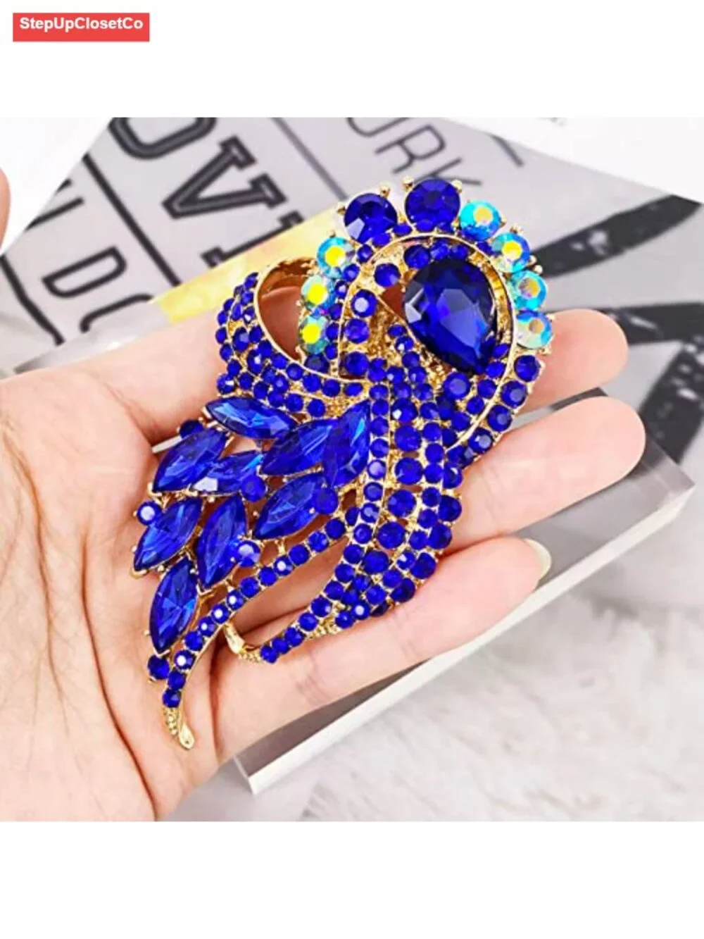 Vintage Crystal Flower Wing Brooch Elegant Pin for Women